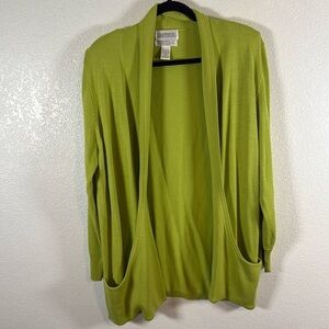 Side Effects Lime Green Open Front Cardigan With Pockets Size Large
